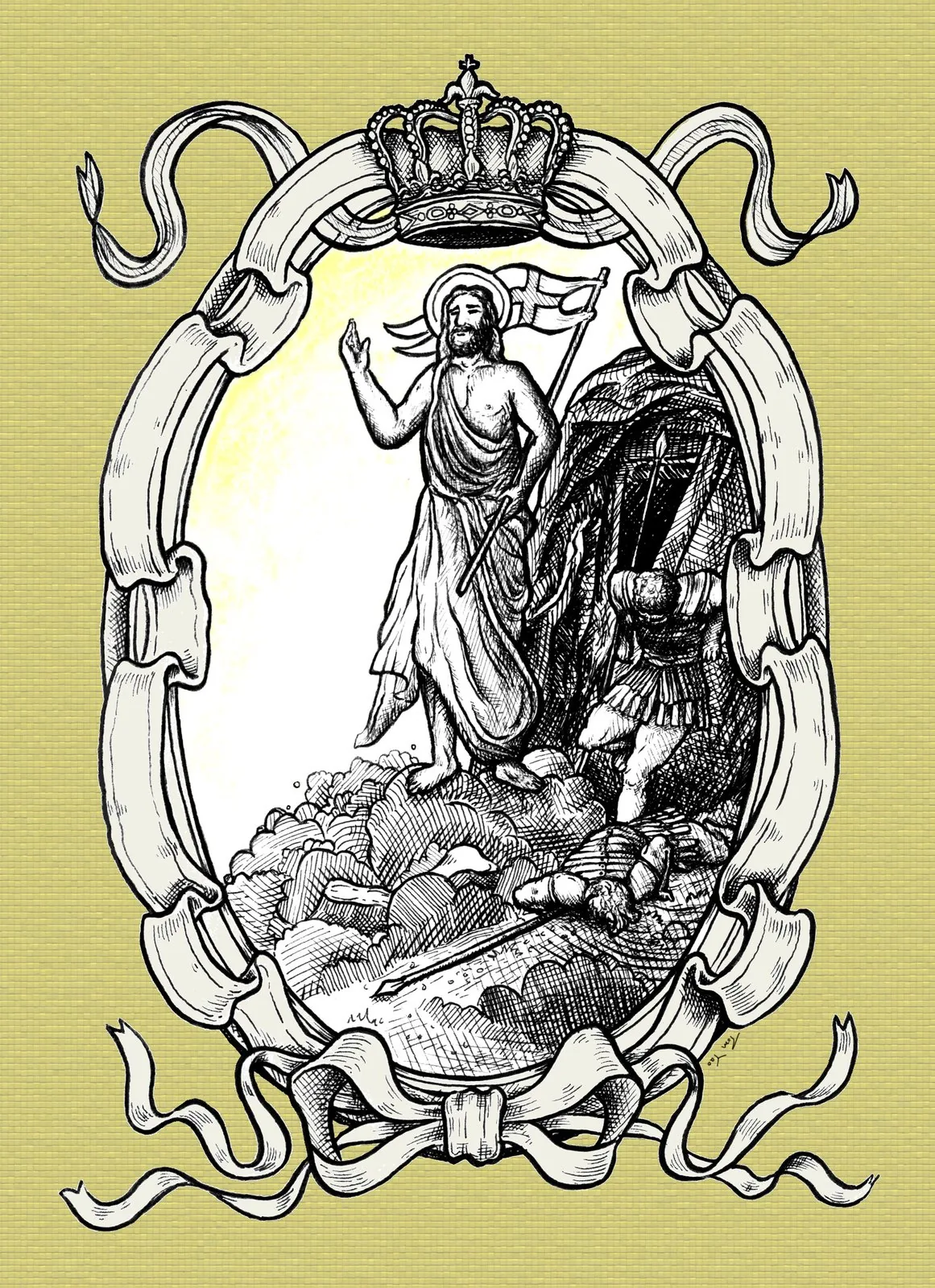 Easter — pen and ink drawing by Tom Yao