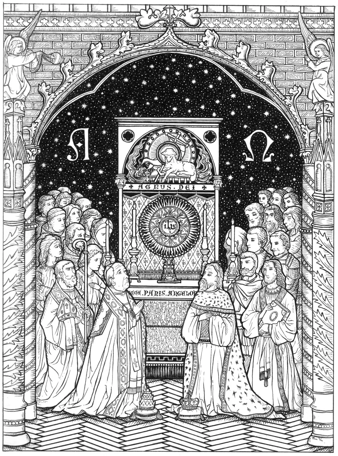 Offering — pen and ink drawing by Tom Yao